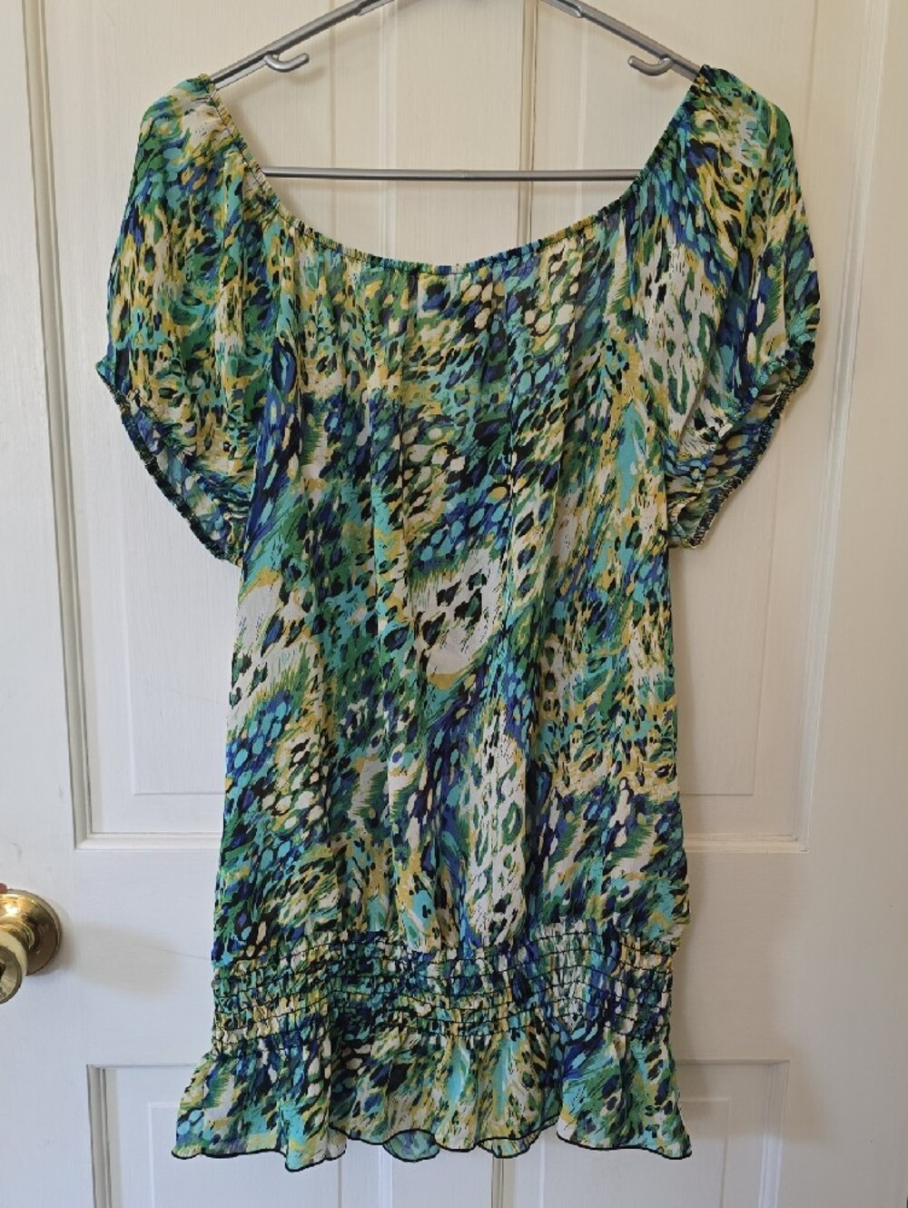 Studio 1940 Blue Green Abstract Peasant Blouse Size XL - Picture 2 of 4